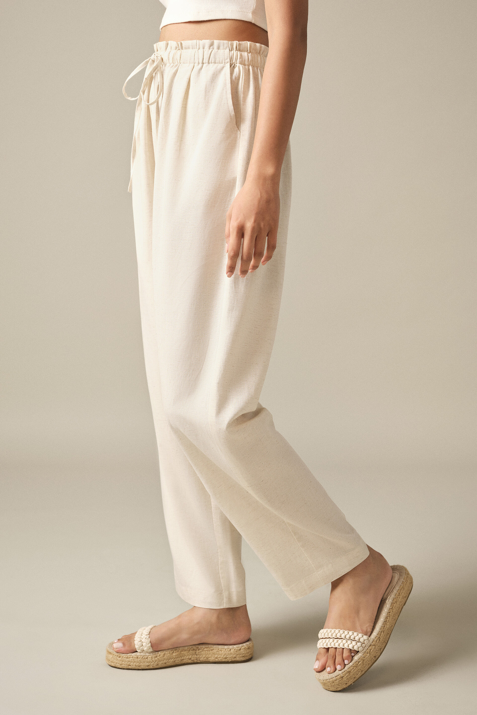 High-waist Drawstring Pants in Natural, Natural, image 3